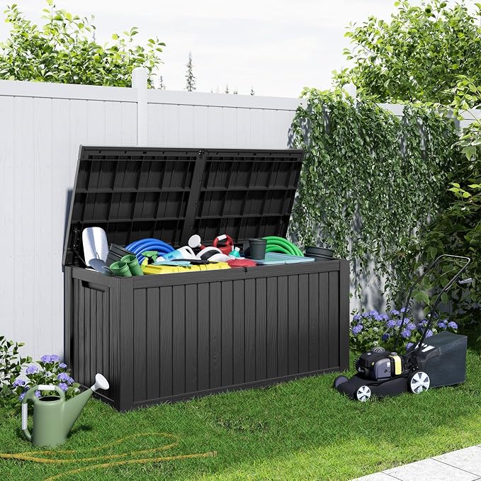 PatioZen 180 Gallon Resin Deck Box, Lockable Patio Outdoor Storage Box - Image 4
