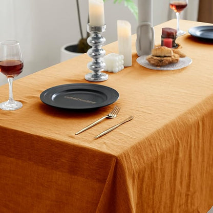 EVERLY 100% Pure Linen Rectangle Tablecloths 60x120Inches for Dining,Buffet Parties,Picnic,Events,Weddings and Restaurants,Decorative Halloween,Thanksgiving Machine Washable Tablecloths-Caramel