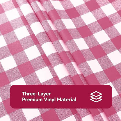 Romanstile Rectangle Vinyl Tablecloth, 100% Waterproof Buffalo Gingham Plastic Table Cloth, Heavy Duty Wipeable Checkered Table Covers for Outdoor, Camping, Picnic, Patio - 54 x 108, Hot Pink