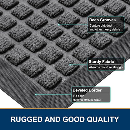 Smiry Front Door Mat Outside Entrance, Heavy Duty Natural Rubber Doormat, Non Slip, Trap Dirt and Moisture, Easy Clean, Low Profile Welcome Floor Mats for Indoor Outdoor Entry, 35x23 Inch, Grey