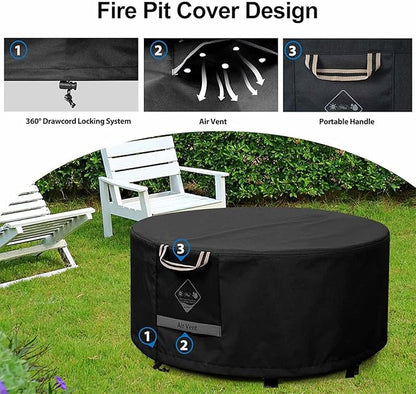 QH.HOME Fire Pit Cover Square Heavy Duty Fabric 100% Waterproof, Fits Outdoor for 29”,30 inch Fire Pit/Table Cover,Gas Fire Pit Cover (30”L x 30”W x 24”H,Black)