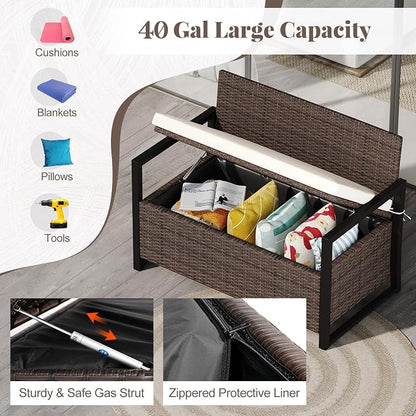 RELAX4LIFE Wicker Rattan Outdoor Storage Loveseat Bench Mix Brown Off White | - Image 6