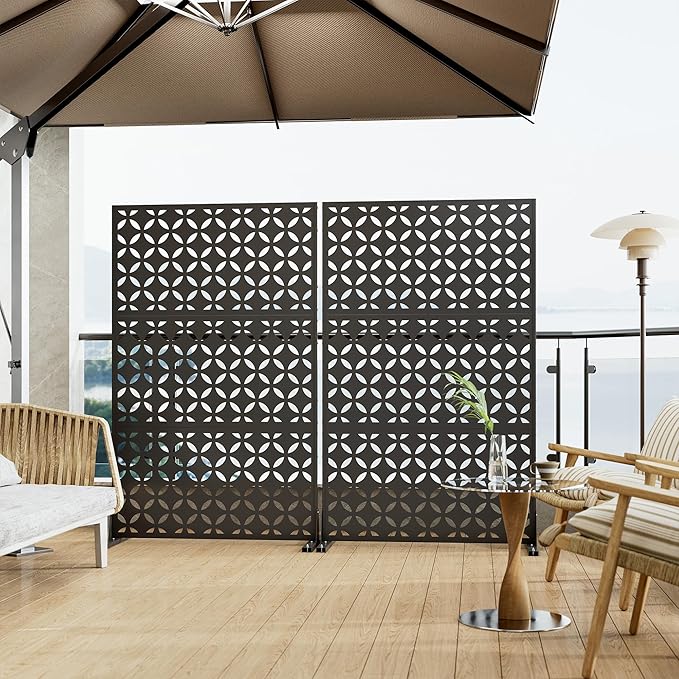 Heavy-Duty Outdoor Privacy Screen for Patio, Balcony, Backyard - 72" H * 44" W Tall Metal Room Divider with Classic Clover Pattern, Anti-Tipping Kit, Weather Resistant, Easy Assembly