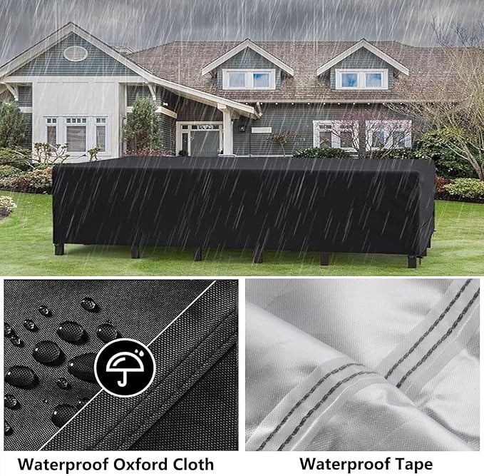 Patio Furniture Covers Outdoor Table Cover Waterproof Rectangular 420D Garden Dining Table Cover Wind Dust Proof Anti-UV Patio Sectional Couch Cover Table and Chair Set Covers 84"Lx44"Wx28"H Black