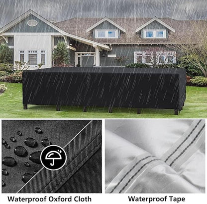 Patio Furniture Covers Outdoor Table Cover Waterproof Rectangular 420D Garden Dining Table Cover Wind Dust Proof Anti-UV Patio Sectional Couch Cover Table and Chair Set Covers 90"Lx65"Wx28"H Black