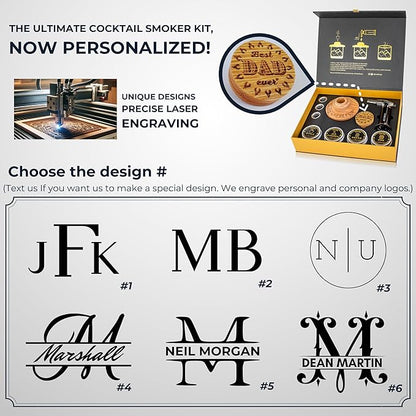 NobleSip Whiskey Cocktail Smoker Kit 𝗣𝗘𝗥𝗦𝗢𝗡𝗔𝗟𝗜𝗭𝗘𝗗, All in 1 case to Smoke Any Drink, Old Fashioned, Bourbon, Scotch. NOBLESIP Smoky in Designer Gift Box. A Great Custom Name Home bar Gift
