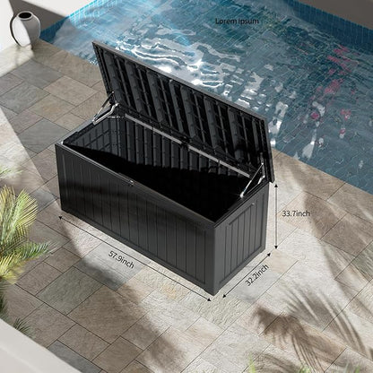 270 Gallon Resin Deck Box, Waterproof Outdoor Storage Box for Patio Furniture Cushions, Garden Tools, and Pool Accessories, Large Lockable UV-Resistant Storage Bin Bench Cabinet for Outside, Black