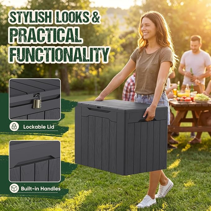 Devoko 29 Gallon Deck Box, Waterproof Resin Outdoor Storage Box | Lockable and - Image 2