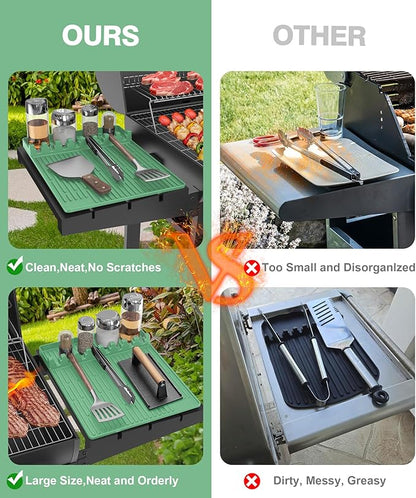 Silicone Griddle Tools Mat for Blackstone - Large Silicone Spatula Mat with Drip Pad - Griddle Mats BBQ Grill Accessories - Side Shelf Mats Grill Pad for Blackstone Griddles Accessories (Light Green)