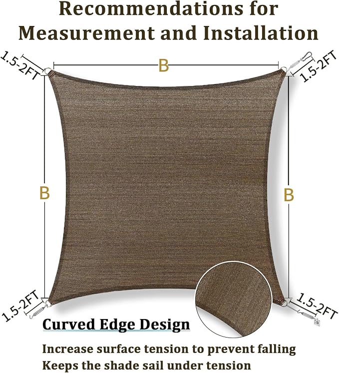 Shade&Beyond 6'x6' Sun Shade Sail Canopy Square, UV Block Breathable Curved - Image 5