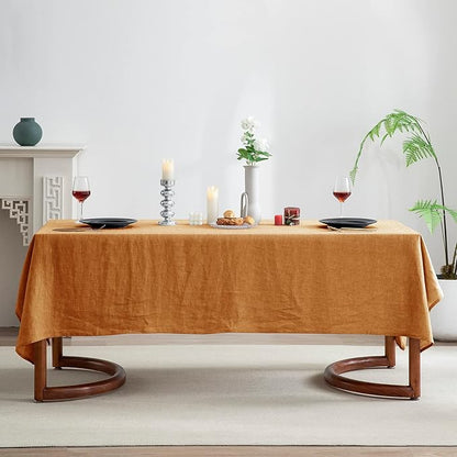 EVERLY 100% Pure Linen Rectangle Tablecloths 60x84Inches for Dining,Buffet Parties,Picnic,Events,Weddings and Restaurants,Decorative Halloween,Thanksgiving Machine Washable Tablecloths-Caramel