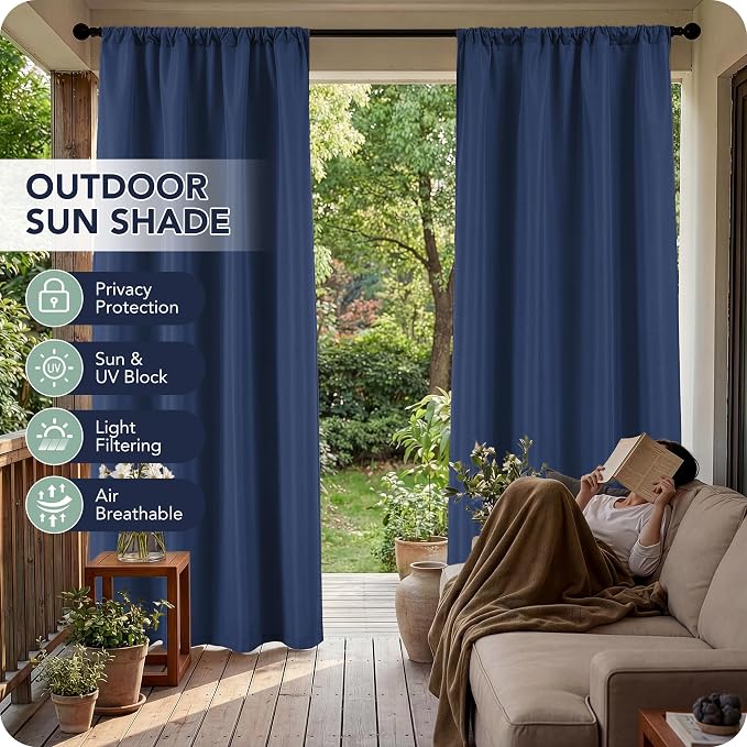 Outdoor Curtains for Patio Waterproof, 8 Panels, Rod Pocket | Weatherproof & - Image 3