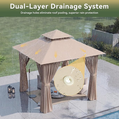 8'x8' Gazebo with Light, Outdoor Gazebo with Double Roofs | Metal Frame Canopy - Image 6