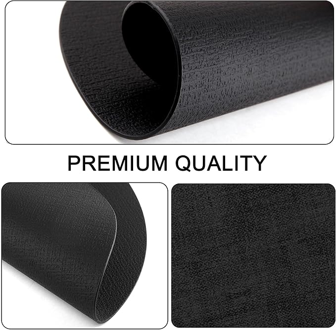 Round Faux Leather Placemats and Coasters, Set of 8, Reversible Heat Resistant Non-Slip Table Mats, Waterproof Wipeable Place Mats for Dining Table, Washable for Indoor & Outdoor (8, Black)
