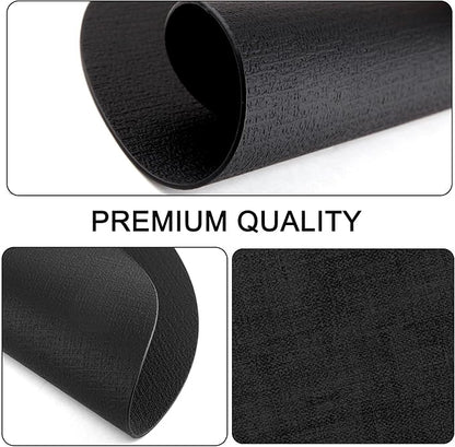 Round Faux Leather Placemats and Coasters, Set of 6, Reversible Heat Resistant Non-Slip Table Mats, Waterproof Wipeable Place Mats for Dining Table, Washable for Indoor & Outdoor (6, Black)