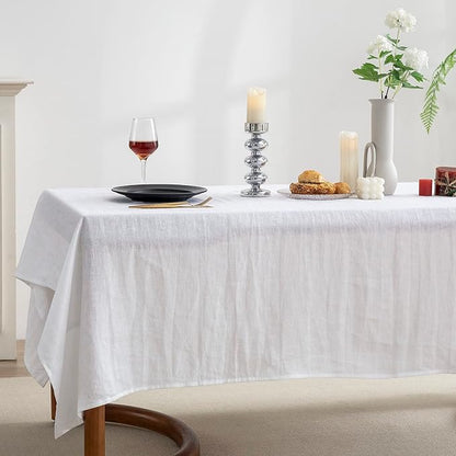 EVERLY 100% Pure Linen Rectangle Tablecloths 60x120 Inches for Dining,Buffet Parties,Picnic,Events,Weddings and Restaurants,Decorative Halloween,Thanksgiving Machine Washable Tablecloths-White