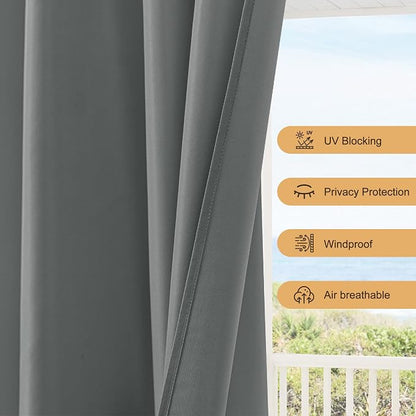Outdoor Curtains for Patio Waterproof Rod Pocket 4 Pcs 54x95 Inch Grey | - Image 4