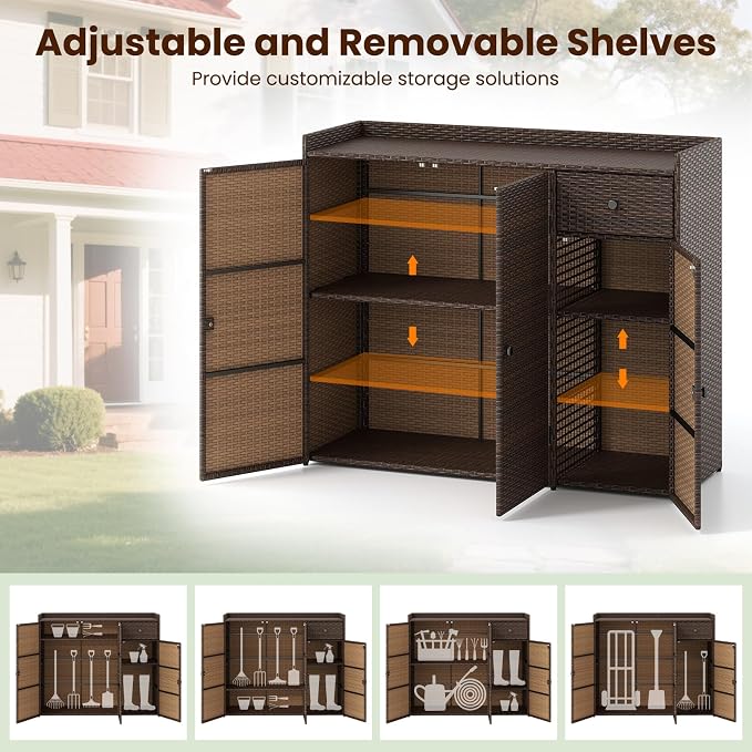 Tangkula Rattan Outdoor Storage Cabinet, Patiojoy Outdoor Cabinet - Image 5