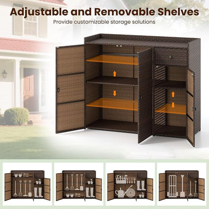 Tangkula Rattan Outdoor Storage Cabinet, Patiojoy Outdoor Cabinet - Image 5