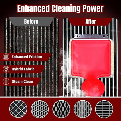 SHINESTAR Bristle-Free Griddle Cleaning Kit – BBQ Steam Grill Brush with 2 Replacement Heads & Scraper for Cast Iron & Stainless Steel Grates,Excellent Grill Tools, Red
