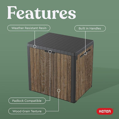 Keter Premium Everwood 30 Gal Outdoor Storage Box and Patio Side Table | Walnut - Image 4