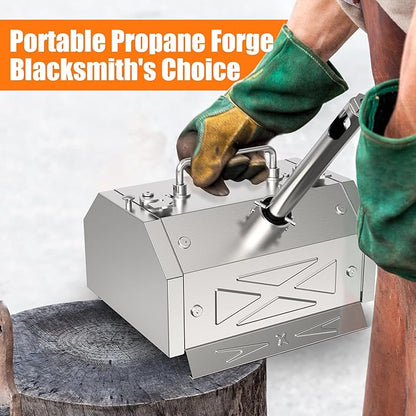 Nelyrho Portable Propane Blacksmith Forge Kit with Double Door, Single Burner, 30PSI Regulator, Knife Making and Beginner Blacksmith Tools