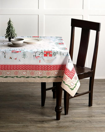 Maison d' Hermine Table Cloth Rectangle Table 100% Cotton 54 x 72 Inches Fall Tablecloth Reusable Everyday Use for Thanksgiving Christmas Decorations Dining Farmhouse Party (Rural Christmas)