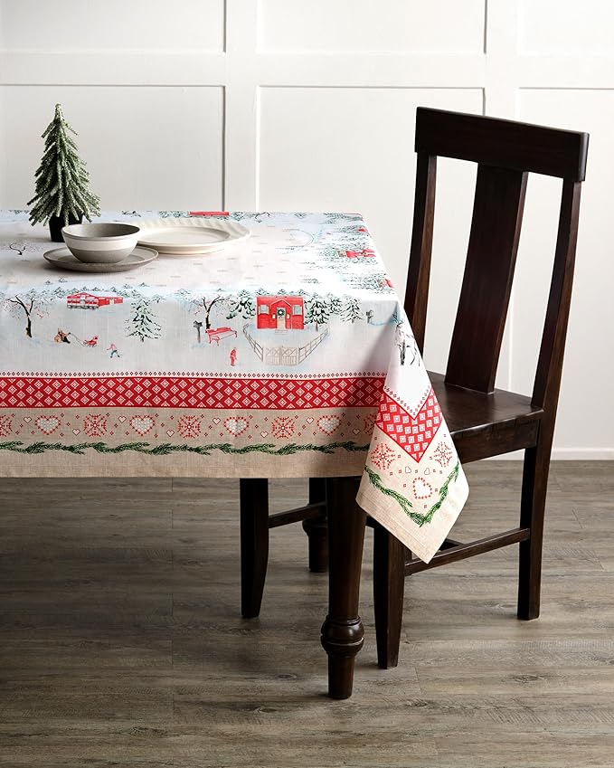 Maison d' Hermine Table Cloth Rectangle Table 100% Cotton 60 x 90 Inches Fall Tablecloth Reusable Everyday Use for Thanksgiving Christmas Decorations Dining Farmhouse Party (Rural Christmas)