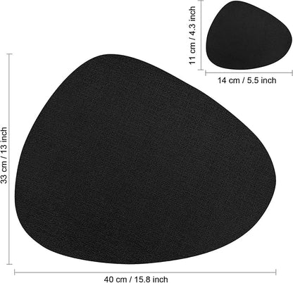 Placemats and Coasters, Washable Reversible Placemats Round Faux Leather Wipeable Place Mats Non Slip Heat Resistant Indoor Outdoor Table Mats (Set of 6, Cream Black)