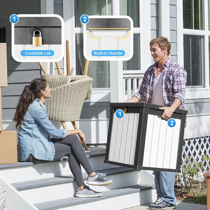 PatioZen 51 Gallon Resin Deck Box, Lockable Patio Outdoor Storage Box - Image 3