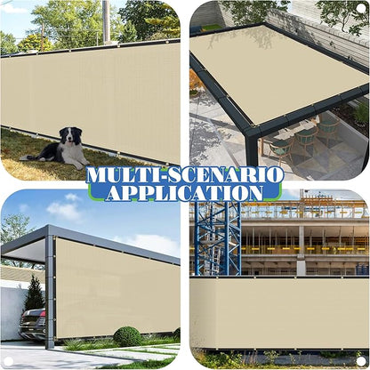 ECOOPTS 4'x144' Privacy Fence Screen Windscreen with Copper Grommets, Fit for Commercial Fence and Residential Garden Outdoor 90% UV Blockage, Cable Zip Ties Included (Beige)