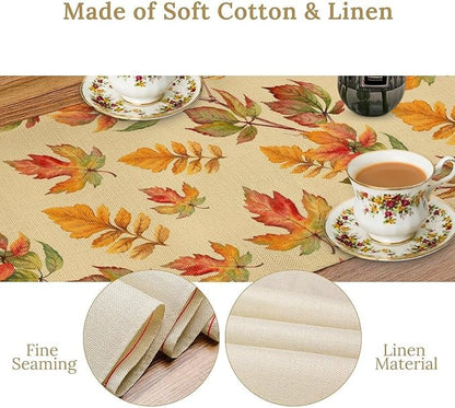 Fall Table Runner, Autumn Orange Yellow Maple Leaves Rustic Thanksgiving Farmhouse Table Cover for Kitchen Dinning Table Indoor Outdoor Party Decor, 13x36inch