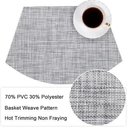 SHACOS Wedge Placemats Set of 4 Small Round Table Placemats Woven Vinyl Place Mats Non Slip Round Table Mats Wipe Clean, Gray White
