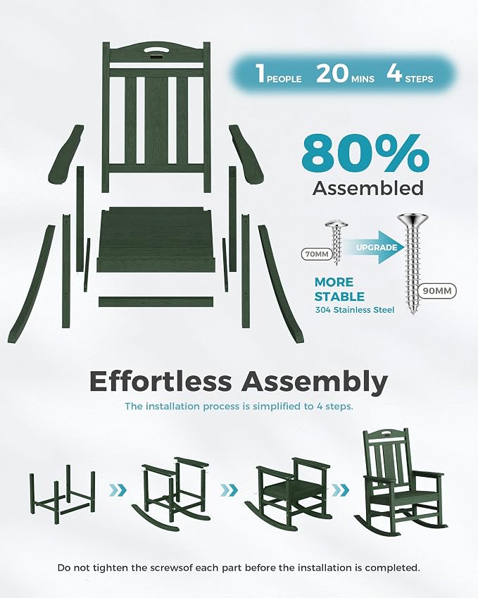 Oversized Outdoor Rocking Chairs Set of 8, 380lbs Heavy-Duty Large Patio Rocker - Image 8