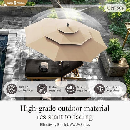 Sophia & William Metal Outdoor Patio Dining Set 6 PCS with 10ft 3 Tier Auto-tilt Umbrella(Beige), 4 x Metal Outdoor Chairs, 1 x Square 37"x 37" Dining Table and 1 Patio Umbrella