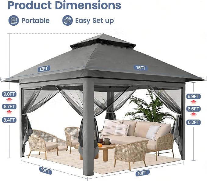 Driftalia 13x13 Pop Up Gazebo for Patio, Deck - Image 3