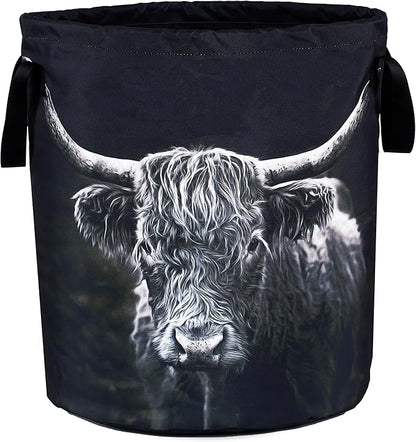 Highland Cow Laundry Basket Animal Foldable Oxford Cloth Funny Tote Bag Laundry Hamper Clothes Storage Bucket Organizer For Bathroom/Laundry Storage/Bedroom Storage Basket 17.7x13.7Inch