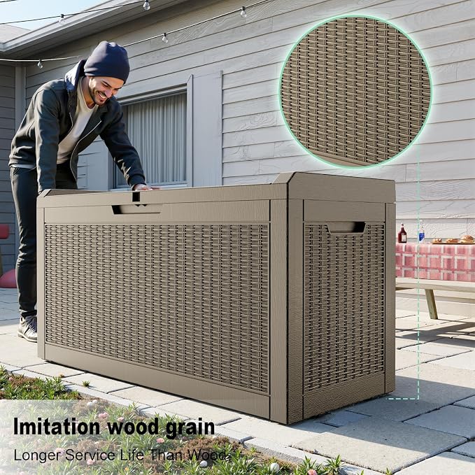 PatioZen 70 Gallon Deck Box Outdoor, Weatherproof Resin Patio Storage Box - Image 4