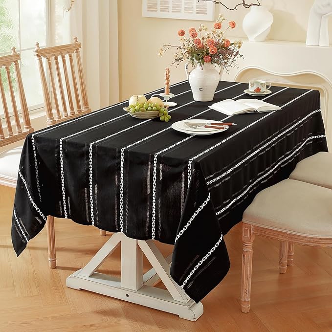 Chassic 60 x 60 inches Farmhouse Style Linen tablecloths, Wrinkle Resistant Washable Dining Room Table Cloths for Square Tables - Hemstitch Black