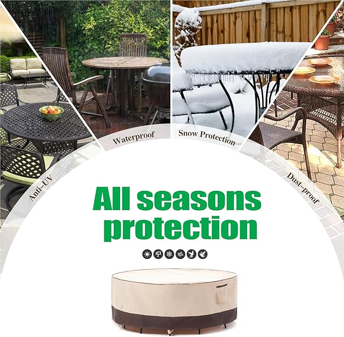 F&J Outdoors Patio Furniture Covers Waterproof UV Resistant Rip-stop Fabric Large Outdoor Furniture Covers, 110" Dia x 27.5" H