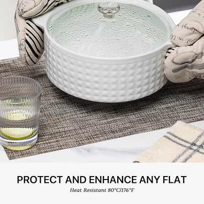 LEXMORE Placemats Set of 8 Vinyl/Plastic Woven Place Mats for Kitchen Table Indoor/Outdoor Washable Placemat Wipeable Dining Table Mats(Cappuccino)