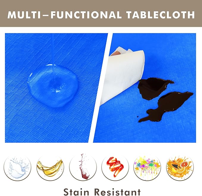 Nasitos 2 Pack Vinyl Tablecloth Rectangle 60x84 Inch-Blue Plastic Tablecloth with Flannel Backed 4Ft Table Cloth, 100% Waterproof Plastic Tablecloths for Outdoor, Baby Shower, Grad Party