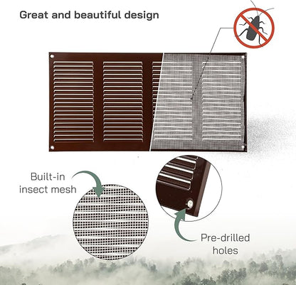 Vent Systems 16" x 8" Inch (Overall Dimensions) Pack of 10 - Brown - Air Vent Cover Metal Air Return Grill - Built-in Pest Guard Screen - HVAC Vent Duct Cover for Home Improvement