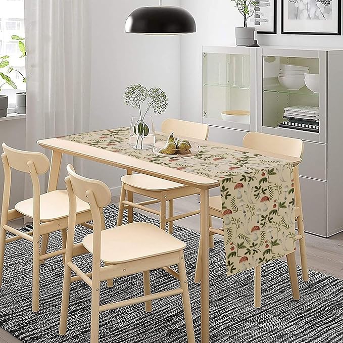 Mushroom Table Runner,Vintage Rustic Boho Botanical Plant Print Tablerunner for Home Kitchen Dining Coffee Table Indoor Outdoor Party Decor 13x70in