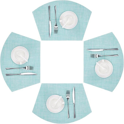 SHACOS Wedge Placemats Set of 4 Woven Vinyl Round Table Placemats Wipe Clean Round Table Mats Indoor Outdoor, Blue