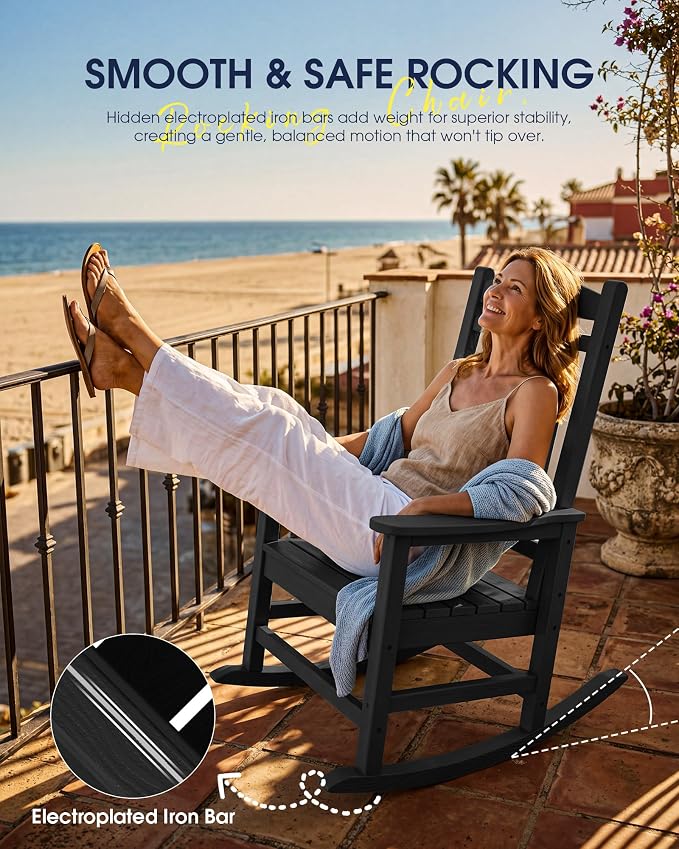 Oversized Outdoor Rocking Chairs Set of 4, HDPE Porch Rocker - Image 9