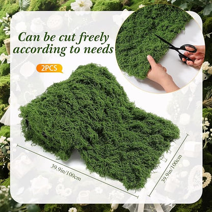 Zeyune 2 Pcs Fake Moss Table Runner for Crafts Artificial Moss Sheet Roll Waterproof Carpet Blanket for Wall Roof Garden Wedding Party Decoration (39 x 39 Inch)