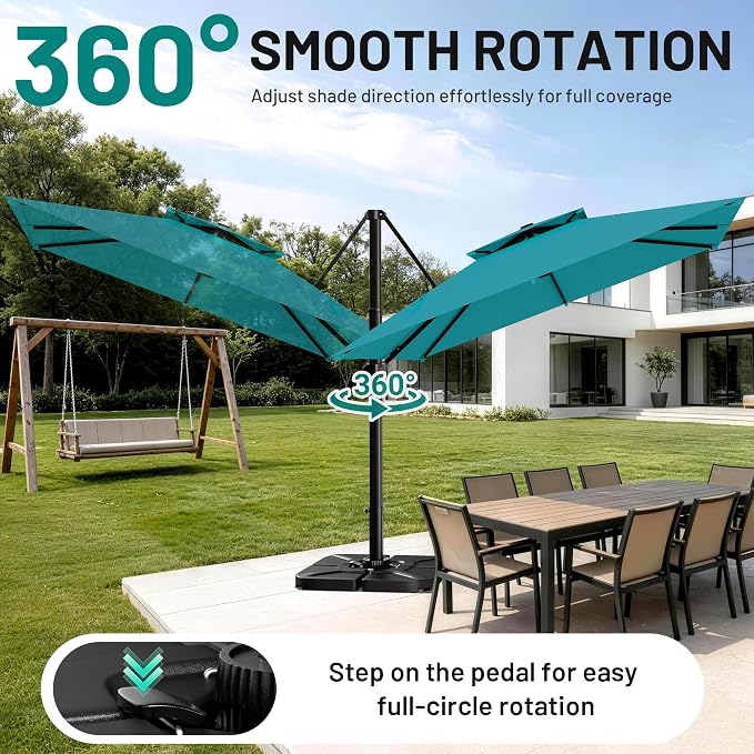11×11 FT Double-Top Cantilever Patio Umbrella, Lake Blue | Square Offset - Image 2