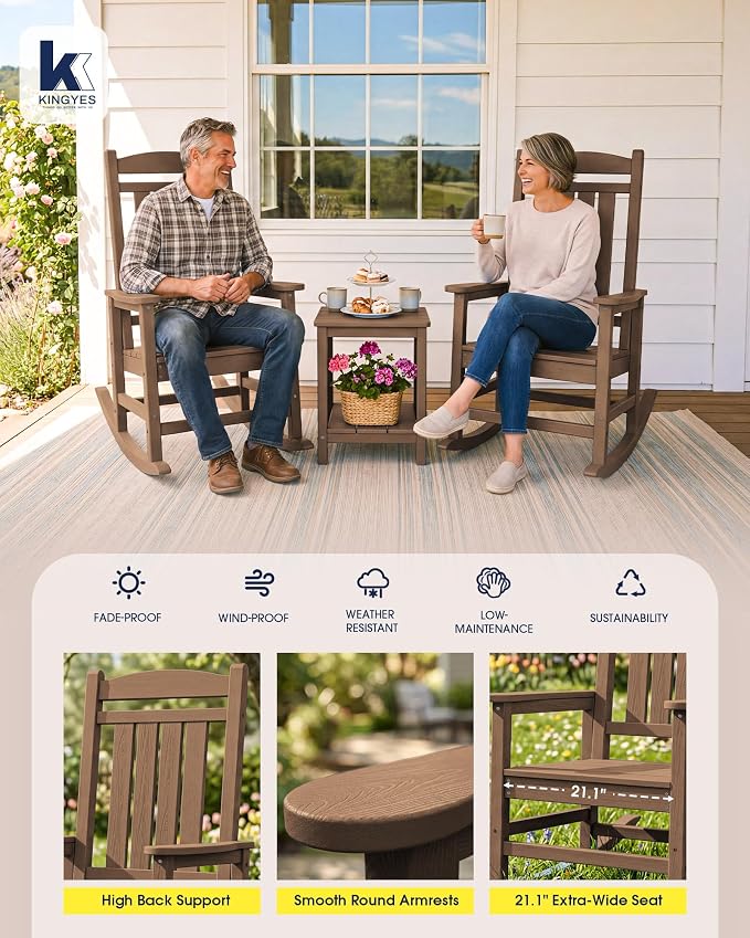 Oversized Outdoor Rocking Chairs Set of 4, HDPE Porch Rocker - Image 6