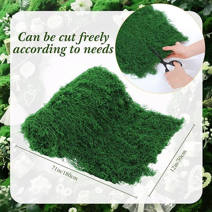 Zeyune 1 Pcs Fake Moss Table Runner for Crafts 12'' x 71'' Artificial Moss Sheet Roll Waterproof Carpet Blanket for Wall Roof Garden Wedding Birthday Party Table Decoration(Dark Green)
